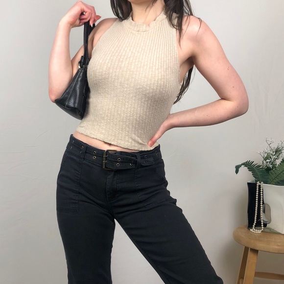 3/$20 | Beige ribbed mock neck sleeveless crop top - Picture 2 of 4